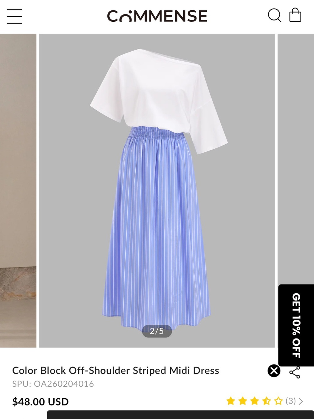 Commense Light Blue and White Striped Midi Skirt